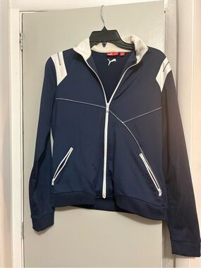 Puma Navy and White Women's Youth Vintage Hipster Track Jacket